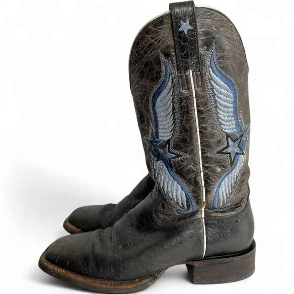 Ariat Blue Brown Wings Stars Leather Western Cowboy Biker Boots Men's 10.5 D - Picture 8 of 14